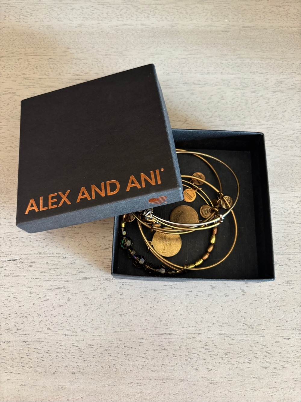 Alex and Ani Gold Tone Stacking Charm Bangle Bracelet Set